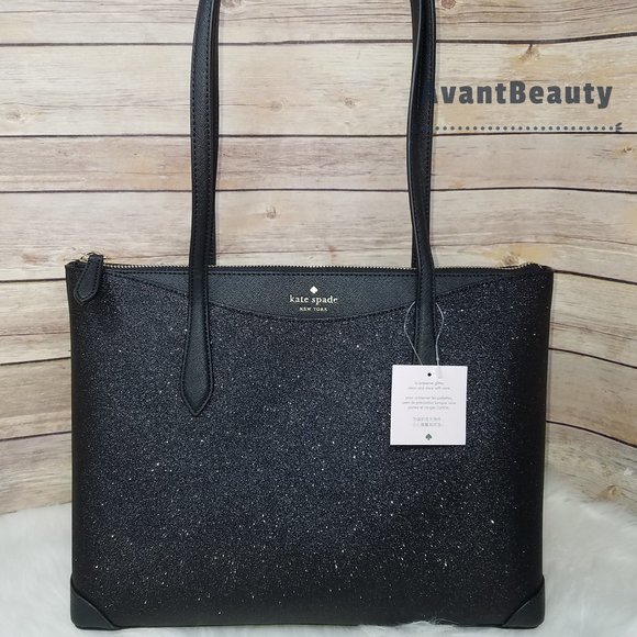 Kate Spade Joeley Lola Shimmy Glitter Top Zip Tote Shoulder Bag Black - Picture 1 of 12